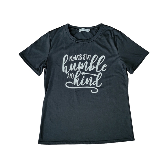 'Always Stay Humble & Kind' Logo Short Sleeve Crew Neck Tee Women's Size L Black - Picture 1 of 6